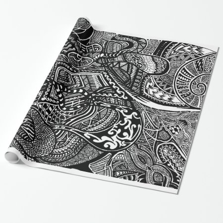 Hand-drawn Abstract Tribal Crazy Doodle Wrapping Paper