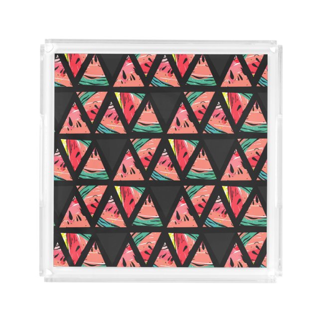 Hand Drawn Abstract Watermelon Pattern Acrylic Tray (Front)