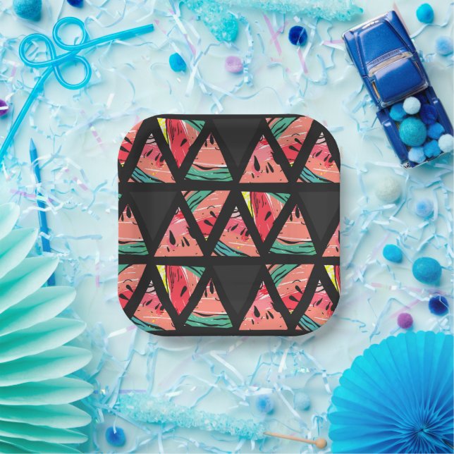 Hand Drawn Abstract Watermelon Pattern Paper Plates (Party)