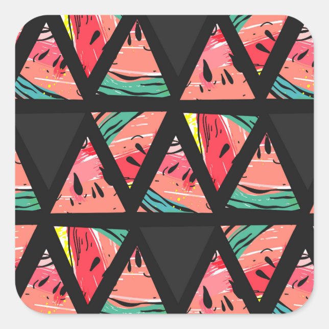 Hand Drawn Abstract Watermelon Pattern Square Sticker (Front)