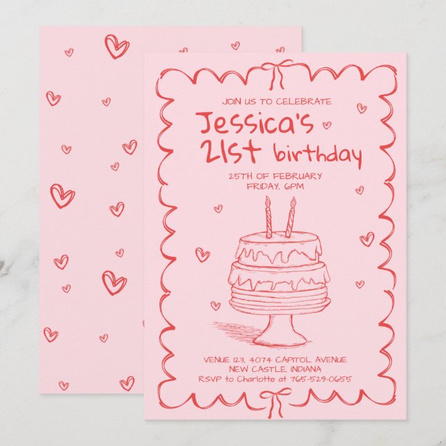 Hand Drawn Adult Scribble Birthday  Invitation (Front/Back)