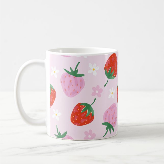  Hand-Drawn Aesthetic Strawberry Seamless Pattern Coffee Mug (Left)
