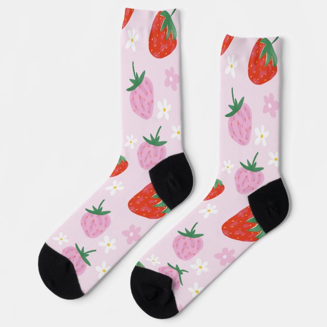 Hand-Drawn Aesthetic Strawberry Seamless Pattern Socks (Left)