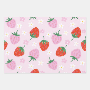 Hand-Drawn Aesthetic Strawberry Seamless Pattern Wrapping Paper Sheets