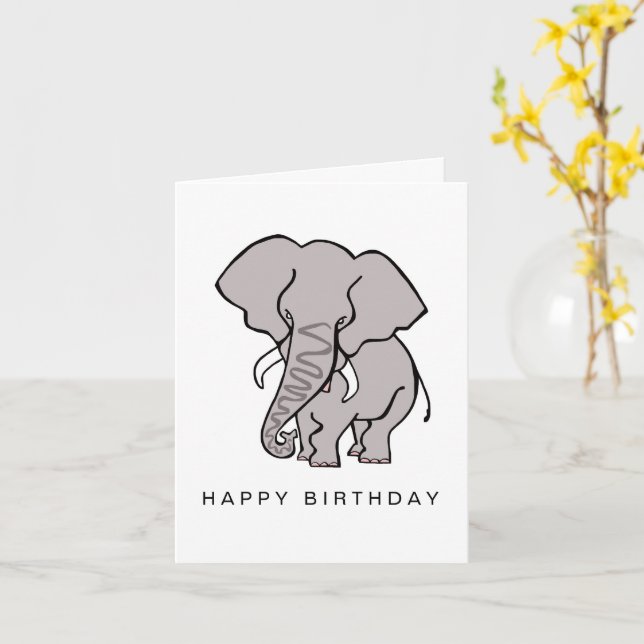 Hand drawn African ELEPHANT - Wild animals - Card (Yellow Flower)