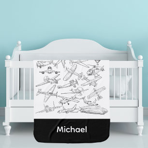 Hand drawn Airplanes Aviation Pilot Aviator Fun Baby Blanket