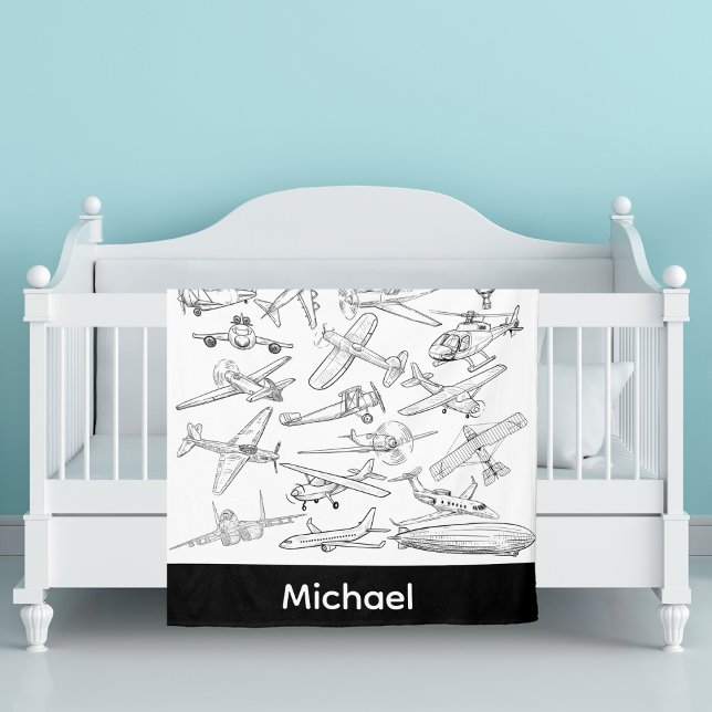 Hand drawn Airplanes Aviation Pilot Aviator Fun Fleece Blanket (Creator Uploaded)