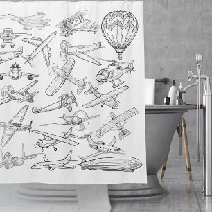 Hand drawn Airplanes Aviation Pilot Aviator Fun Shower Curtain