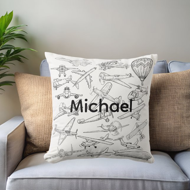 Hand drawn Airplanes Aviation Pilot Aviator Fun Throw Pillow (Creator Uploaded)
