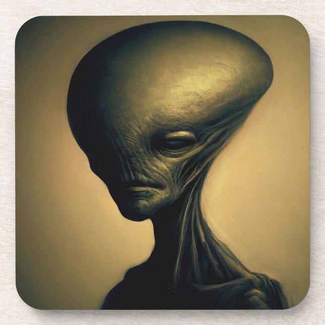 Hand Drawn Alien Portrait  Beverage Coaster (Front)