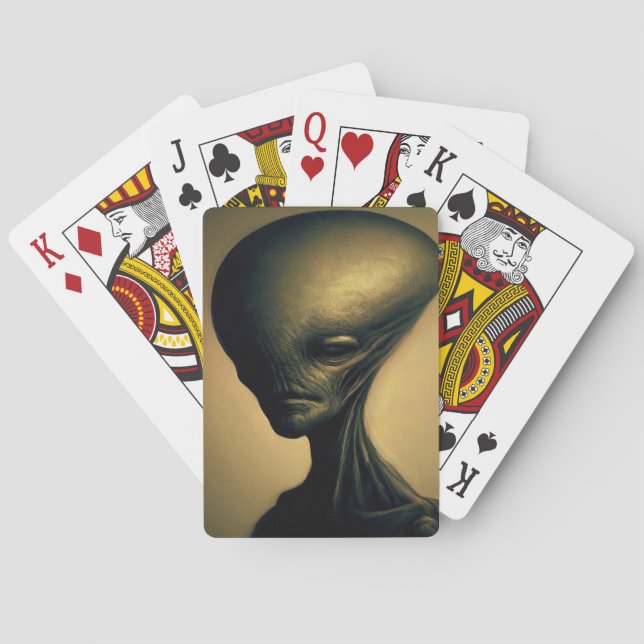 Hand Drawn Alien Portrait  Poker Cards (Back)