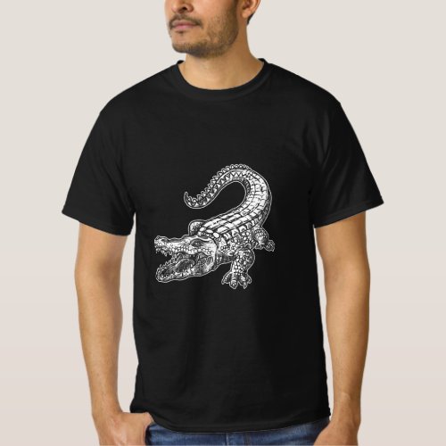 Hand_drawn alligator art reptilian crocodile alli T_Shirt