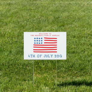Hand Drawn American Flag 4th of July BBQ Sign