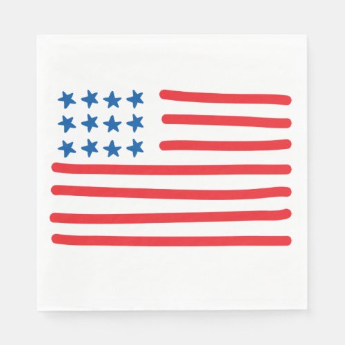 Hand Drawn American Flag  4th of July  Labor Day Napkins
