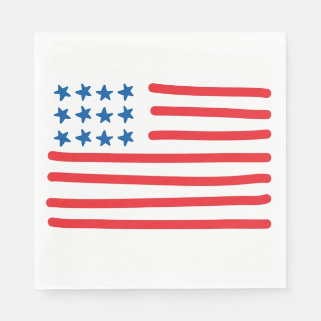 Hand Drawn American Flag | 4th of July / Labor Day Napkins (Front)