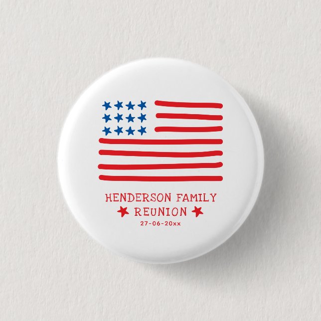 Hand Drawn American Flag - Family Reunion Button (Front)