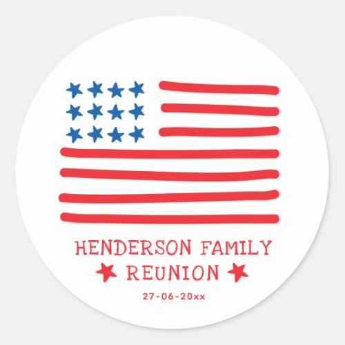 Hand Drawn American Flag _ Family Reunion Classic Round Sticker