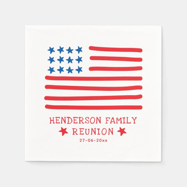 Hand Drawn American Flag - Family Reunion Napkins (Front)