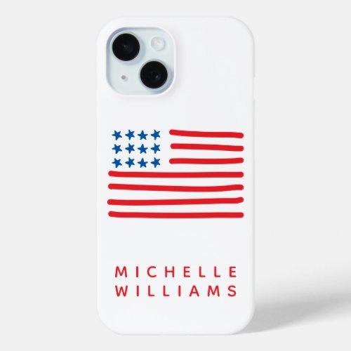 Hand Drawn American Flag  Personalized iPhone 15 Case