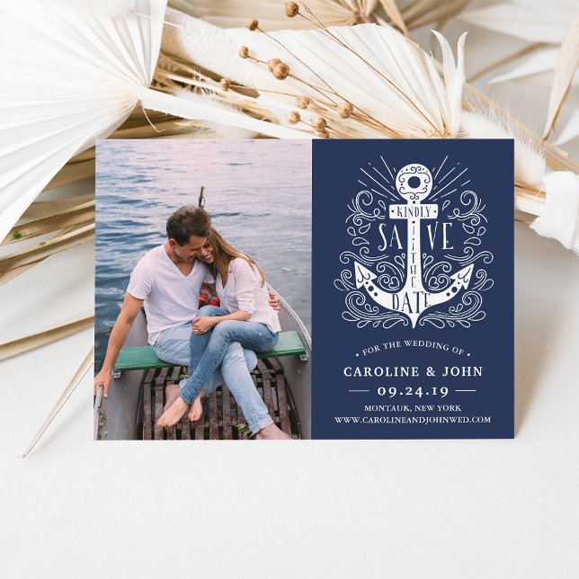 Hand Drawn Anchor Photo Save the Date Card (Creator Uploaded)
