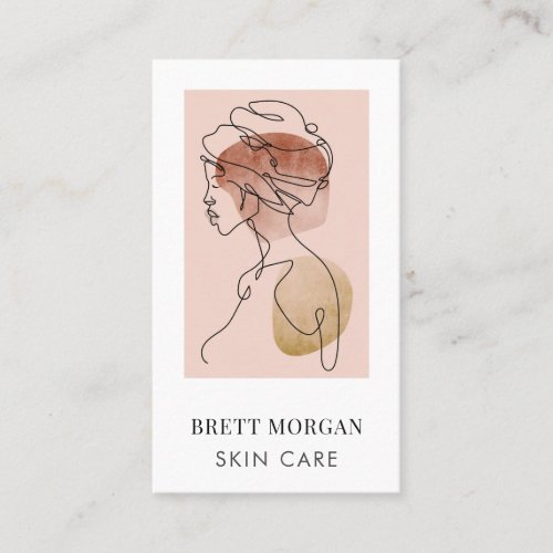 Hand Drawn And Watercolor Womans Face Skincare Business Card