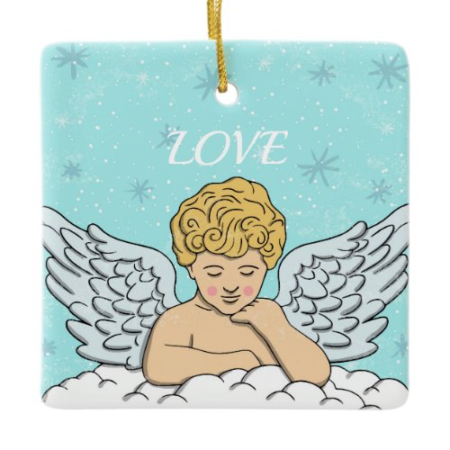 Hand Drawn Angel Ceramic Ornament