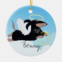 Hand drawn angel in loving memory dachshund ceramic ornament