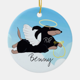Hand drawn angel in loving memory dachshund ceramic ornament