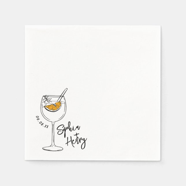 Hand Drawn Aperol Spritz Cocktail   Napkins (Front)