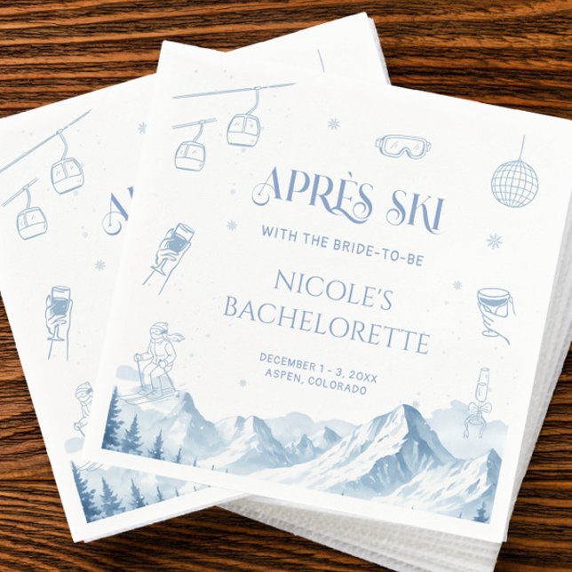 Hand Drawn Apres Aki Winter Bachelorette Party Napkins (Creator Uploaded)