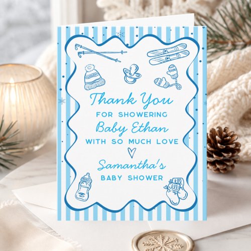 Hand Drawn Apres Bebe Apres Ski Boy Baby Shower Thank You Card