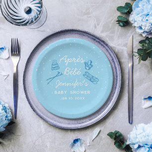 Hand Drawn Apres Bebe Custom Blue Boy Baby Shower Paper Plates
