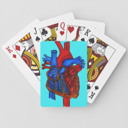 Hand Drawn Aqua Anatomical Heart Playing Cards