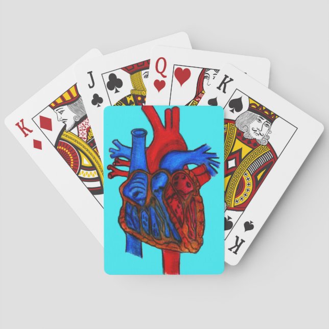 Hand Drawn Aqua Anatomical Heart Poker Cards (Back)