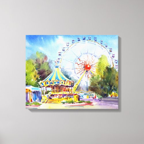 Hand drawn art Amusement park carousel attraction Canvas Print