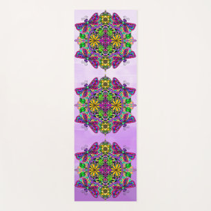 Hand drawn Art Dragonfly Mandala Purple Colorful Yoga Mat