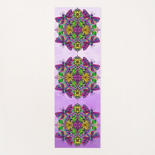 Hand drawn Art Dragonfly Mandala Purple Colorful Yoga Mat