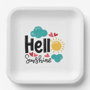 Hand Drawn Art - Hello Sunshine Text Paper Plates
