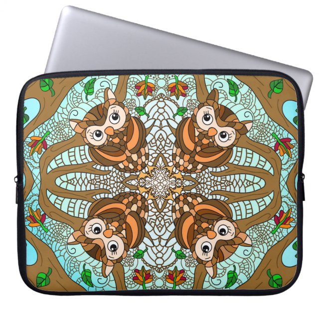 Hand Drawn Art Owl Mandala  Laptop Sleeve (Front)