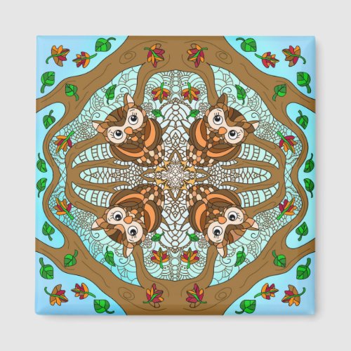 Hand drawn Art Owl Mandala Magnet