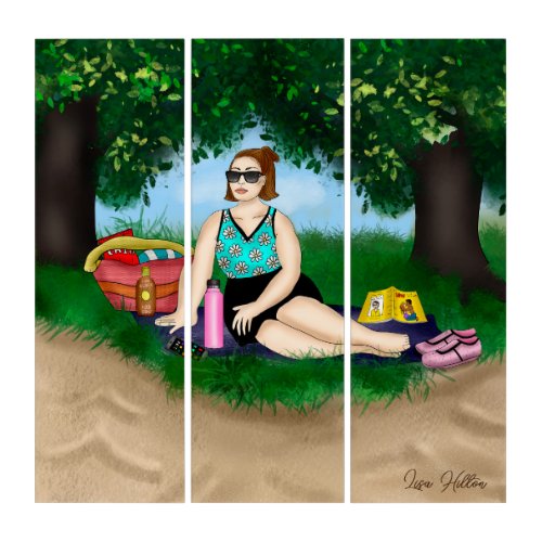 Hand drawn Art  Woman Relaxing at Beach