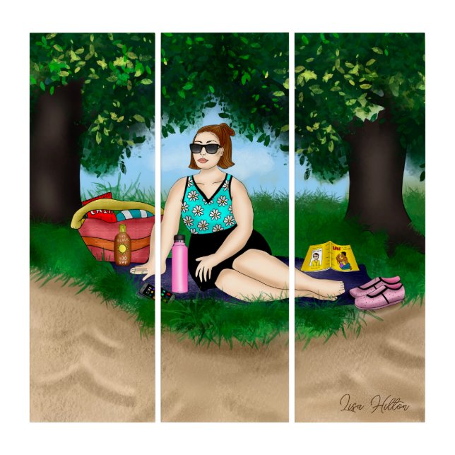 Hand drawn Art | Woman Relaxing at Beach (Front)