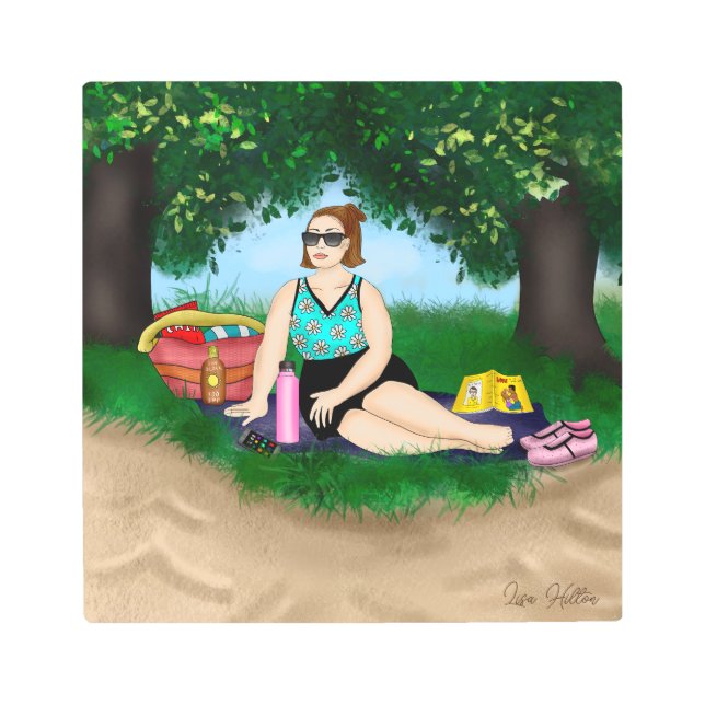 Hand drawn Art | Woman Relaxing at Beach (Front)