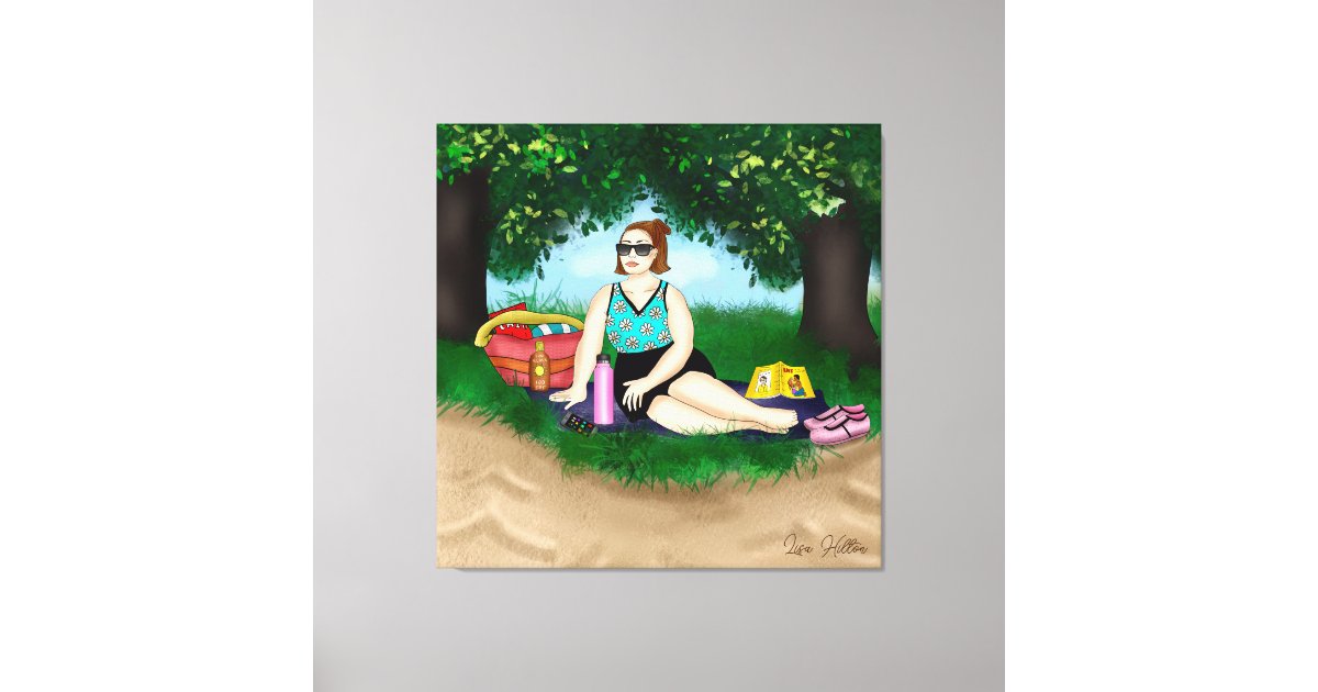 Hand drawn Art | Woman Relaxing at Beach Canvas Print | Zazzle