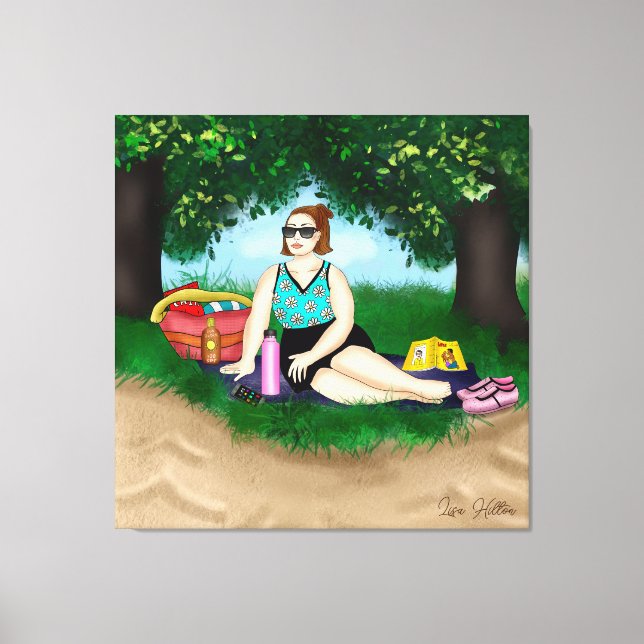 Hand drawn Art | Woman Relaxing at Beach Canvas Print (Front)
