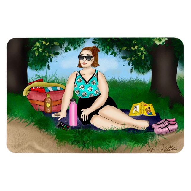 Hand drawn Art | Woman Relaxing at Beach Magnet (Horizontal)