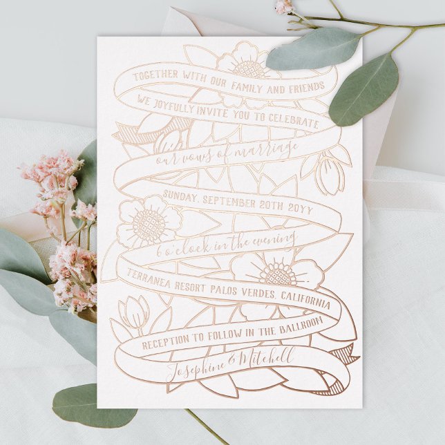 Hand-drawn Arts and Crafts Antique Wedding Foil Invitation (Creator Uploaded)