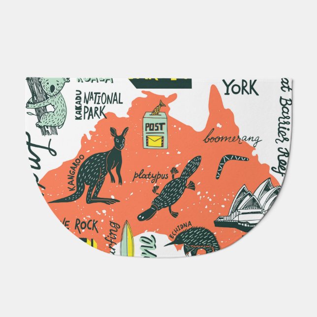 Hand-drawn Australian attractions, typography post Doormat (Front)