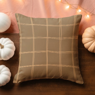 Hand Drawn Autumn Brown and Cream Grid Throw Pillow