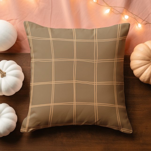 Hand Drawn Autumn Brown and Cream Grid Throw Pillow (Creator Uploaded)